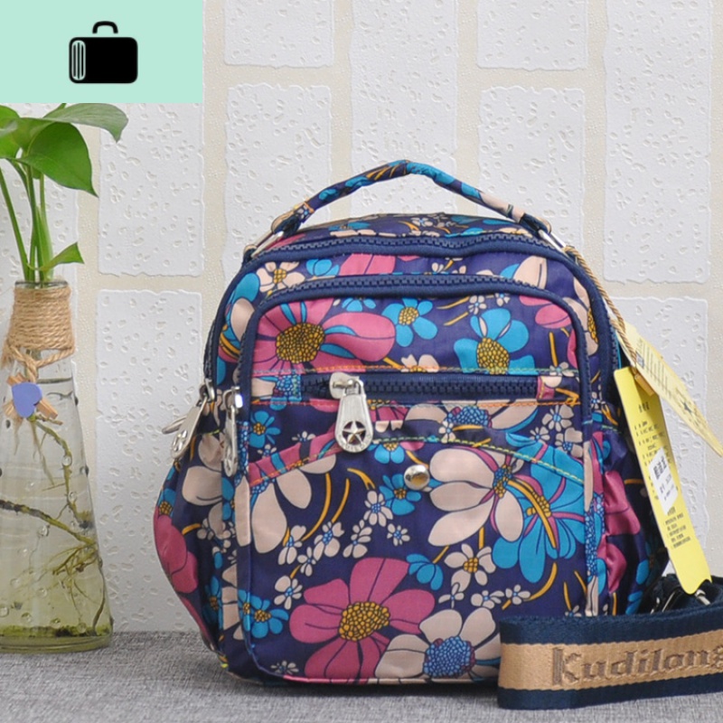 防水迷你单肩斜挎包网红小布包手提格子包牛津布女包零钱手机包包NEW LAKE女士钱包/卡包 蓝底大花