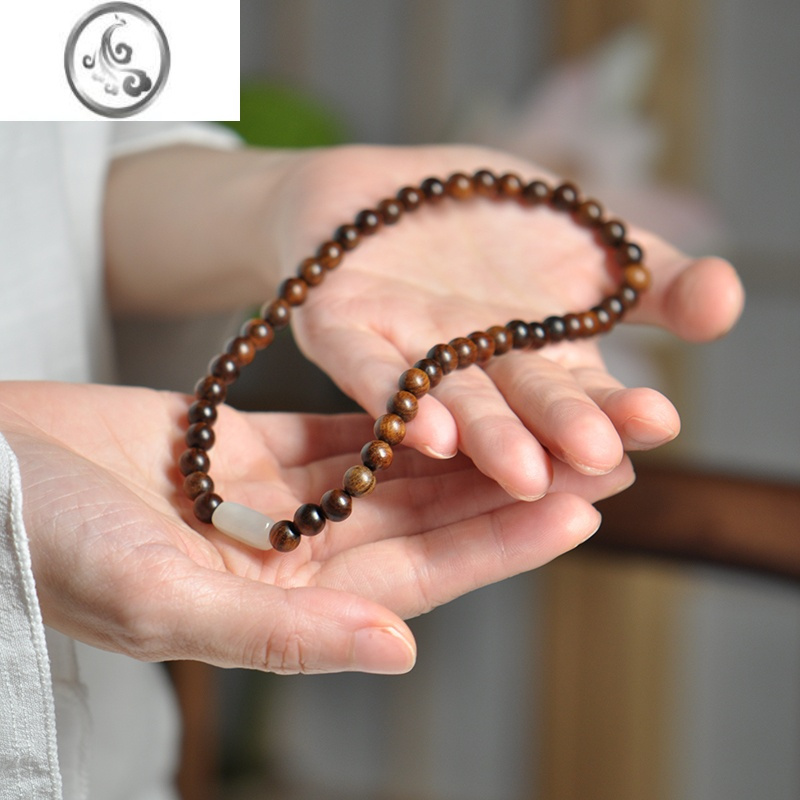 jimi原创越南花奇楠沉香木珠手串和田玉古风简约檀香木质男女情侣手链