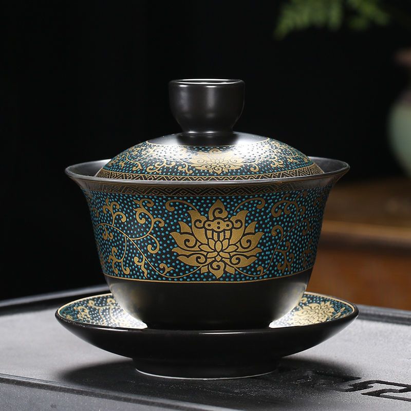 古典陶瓷盖碗茶杯大号中式复古泡茶碗创意功夫茶具陶瓷三才盖碗 富贵满堂古典盖碗 180ml