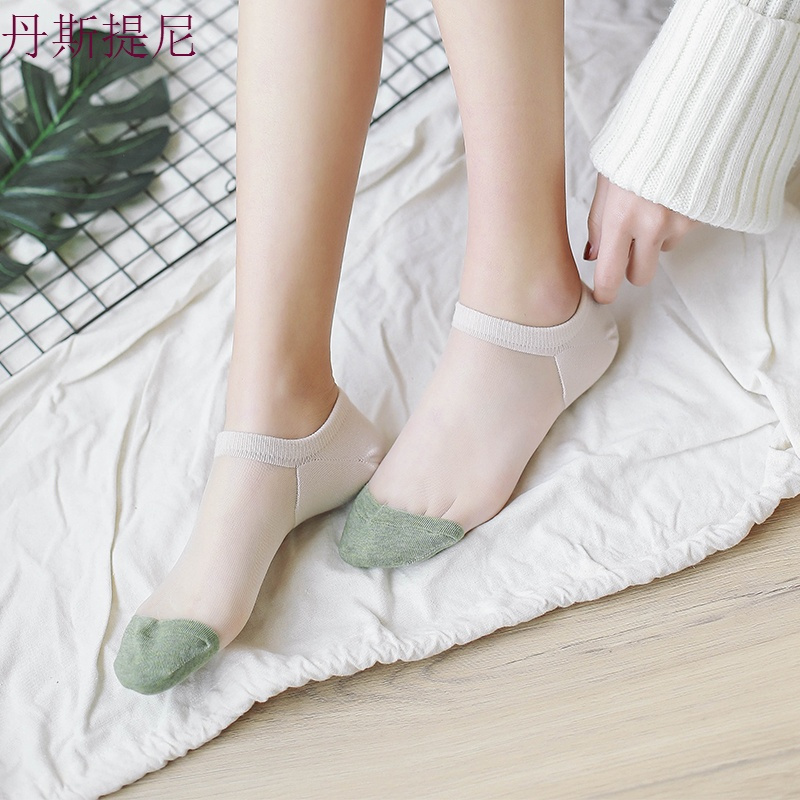 船袜女夏 丝袜全棉短袜 日系玻璃丝袜可爱女袜水晶丝袜 袜子5双装