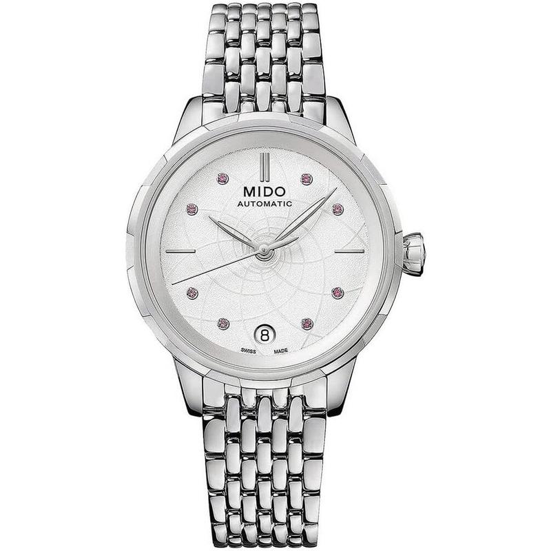 女表34mm白盘自动机械银钢表带瑞士制造高清大图