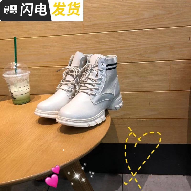  冬装新款时尚复古拼接pu皮增高马丁靴厚底松糕单靴女鞋子启如女士高帮鞋图片