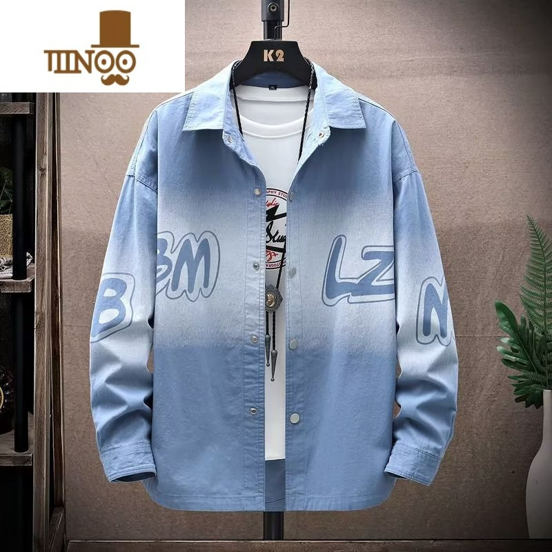 YANXU2023新款衬衫男士长袖秋季加厚休闲衬衣牛仔宽松外套黑色