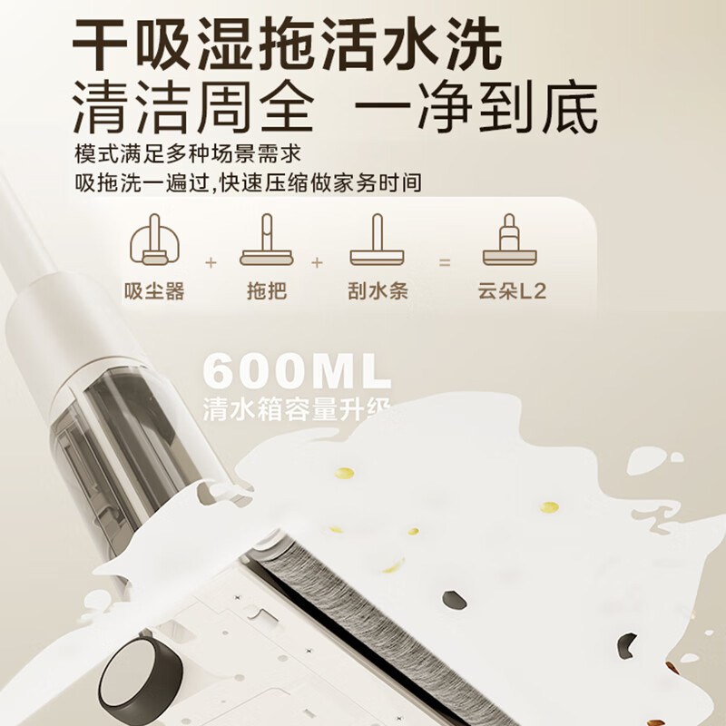 海尔智能低噪音洗地机云朵L2 洗地机 无线智能 洗拖一体 超薄平躺 三贴边 除菌防缠绕高清大图