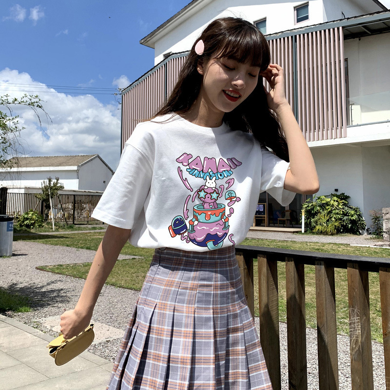 [1折价22.9元叠加优惠券]唐狮休闲夏季新款短袖T恤女白色打底上衣女in潮夏装韩版宽松百搭高清大图