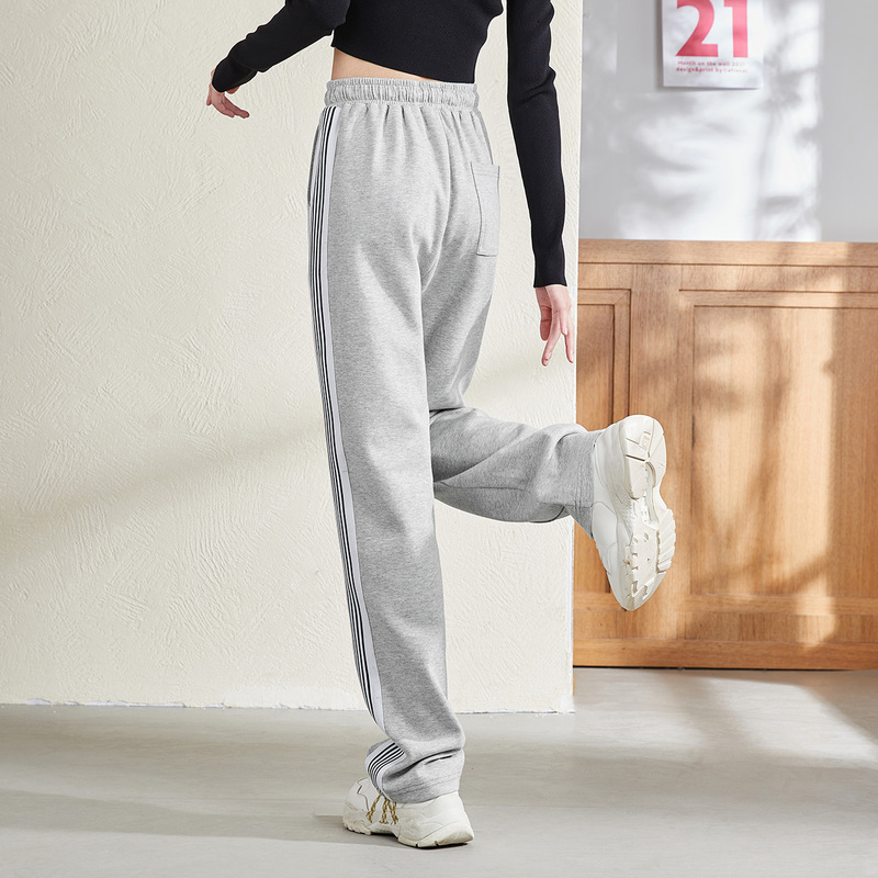 5折价1199元唐狮春新款运动裤女灰色宽松休闲裤卫裤直筒阔腿裤拖地