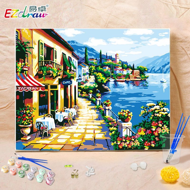 蘑菇说 易卓 油画数字画客厅风景填充成人儿童手绘填色装饰手工油彩画