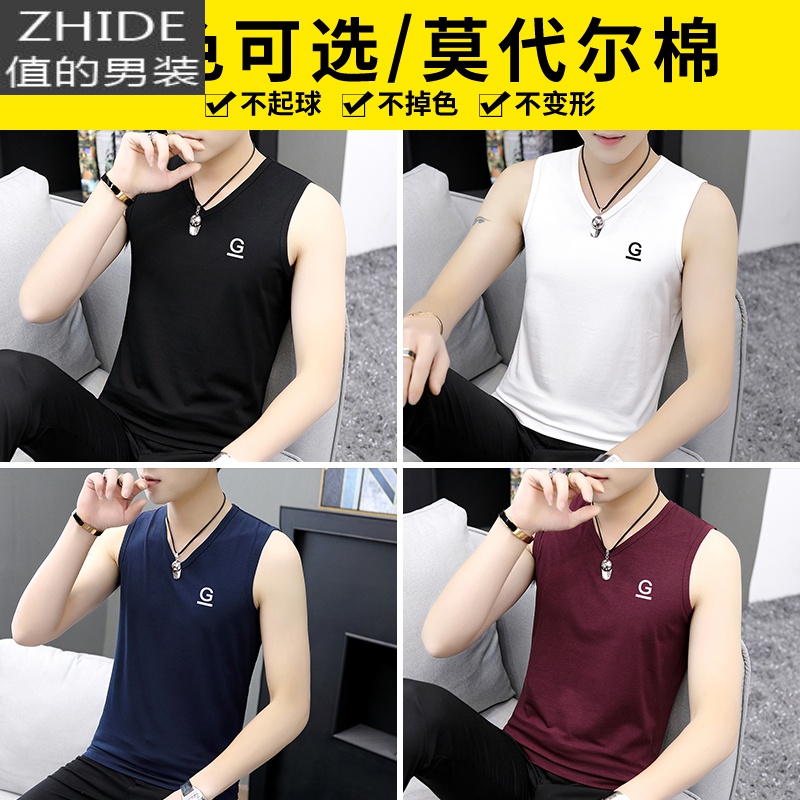 SUNTEK莫代尔背心男潮流夏季跨栏篮球运动健身坎肩宽肩紧身冰丝无袖t恤马甲/背心高清大图