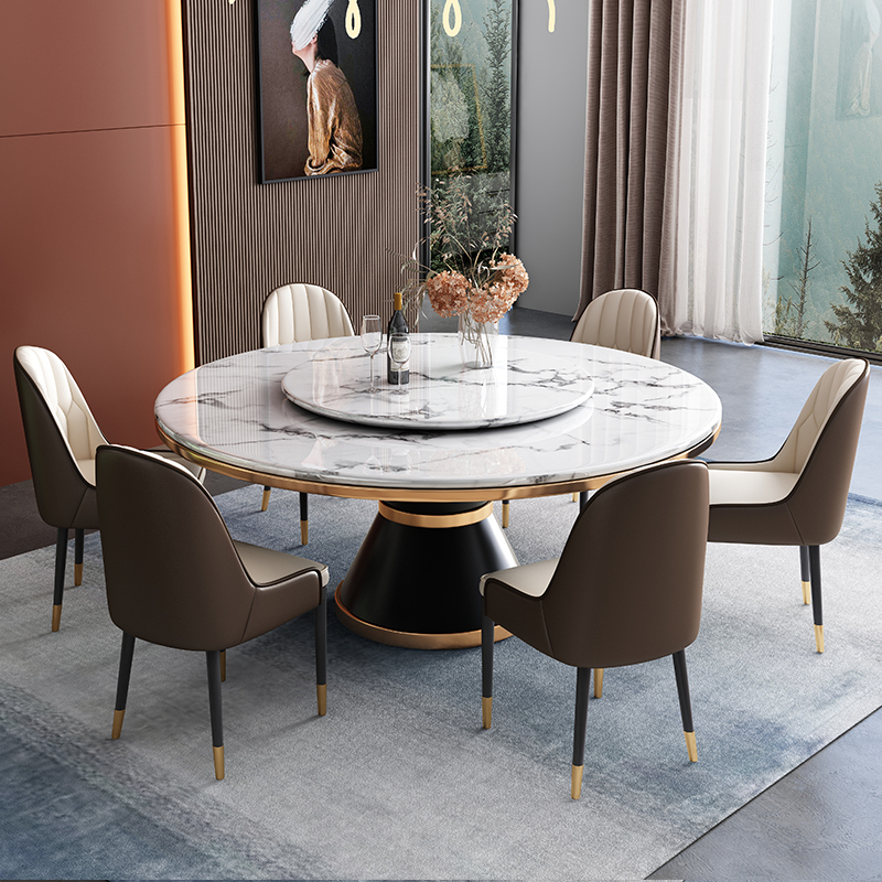 5米餐桌椅组合旋转转盘铜边后现代简约轻奢意式别墅高档 餐厅家具