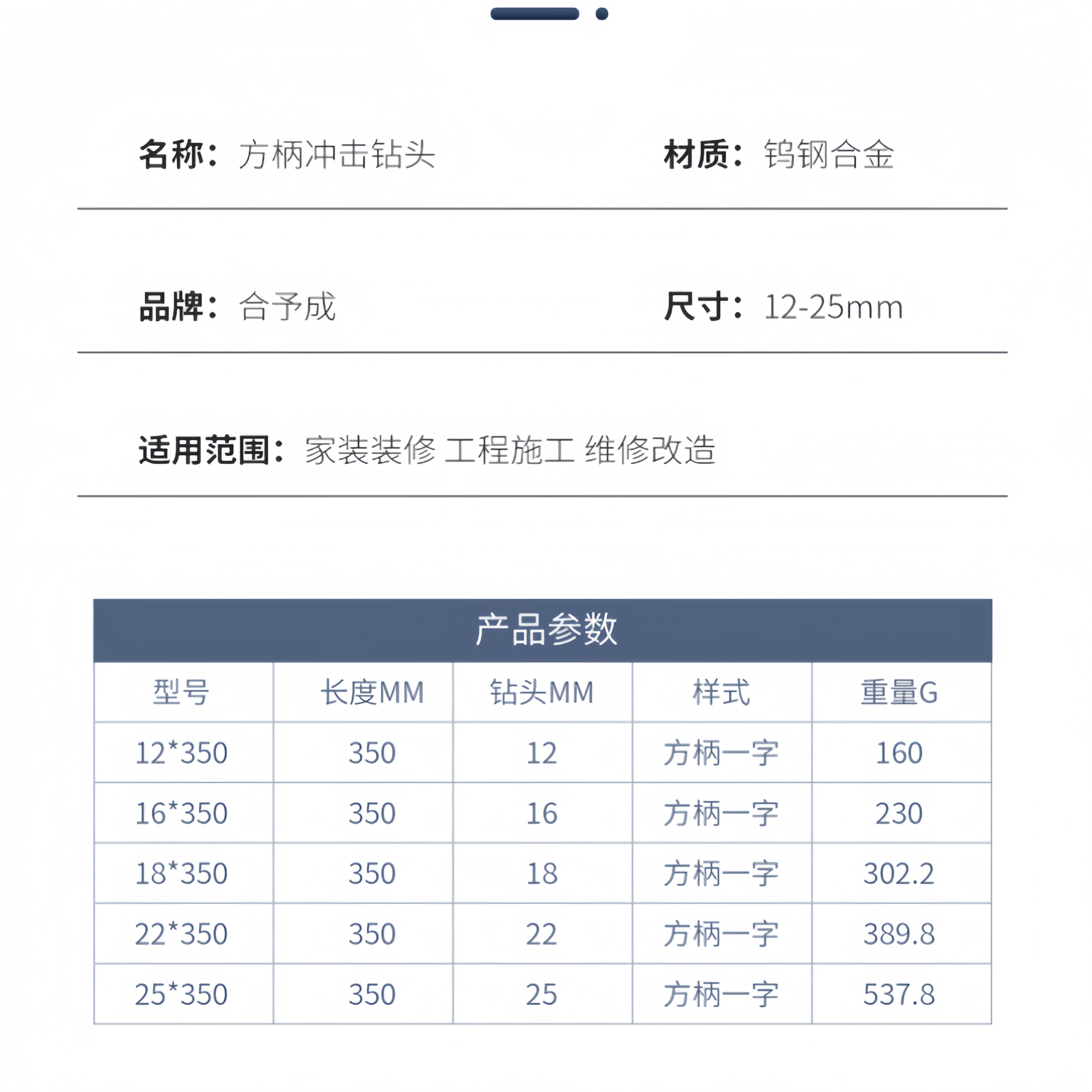 合予成方柄350mm长穿墙钻头穿电锤钻头方柄墙水泥墙混凝土冲击钻头高清大图