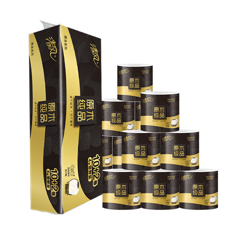 清风 黑金卷筒卫生纸B21C1HJ1 4层110克*12卷/提