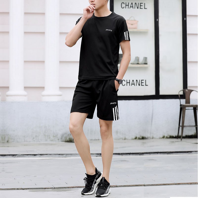 凯仕达2018新品夏季男款舒适透气运动短袖五分裤套装LWQ01