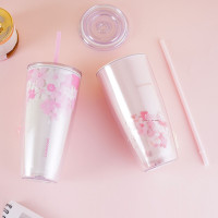 乐扣乐扣(LOCK&LOCK)樱花塑料吸管杯男女学生便携随手茶水杯子情侣生日礼物女朋友送礼
