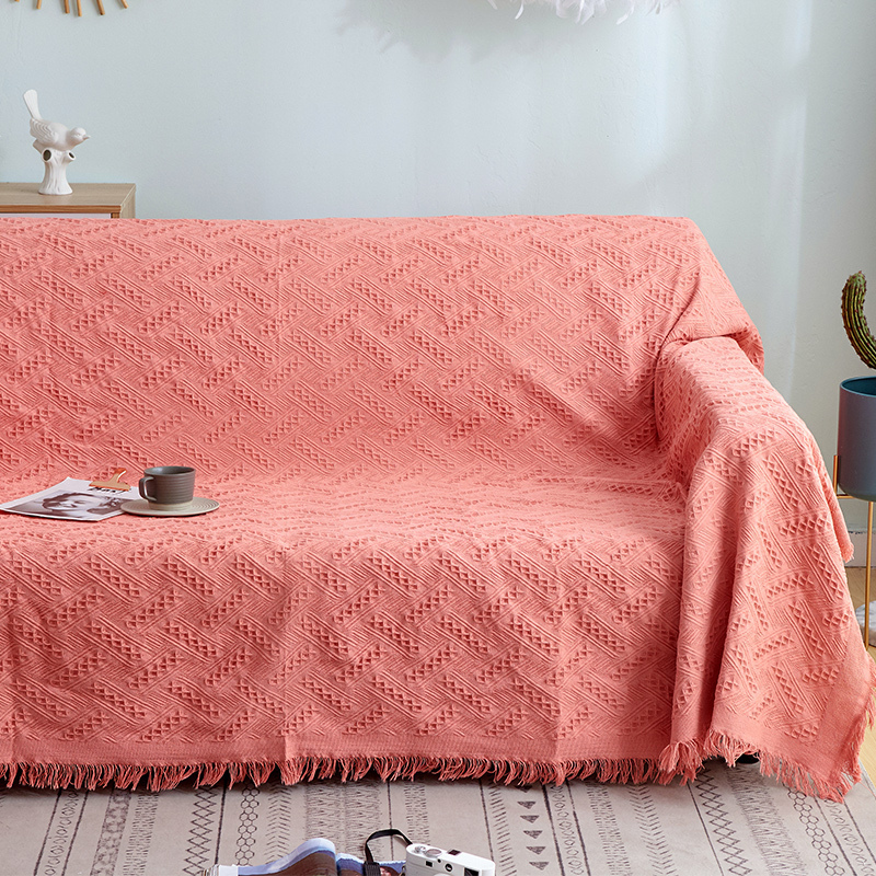 家柏饰(CORATED)北欧方格全盖沙发布单沙发巾沙发套罩沙发垫盖布沙发毯 橙色T格 90*90cm