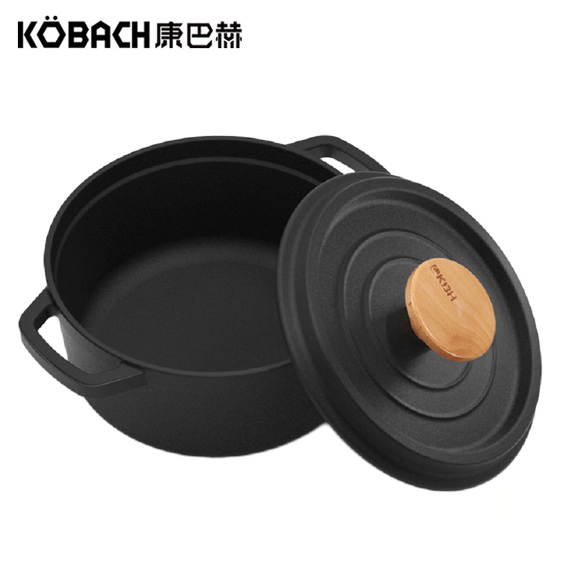 康巴赫(KBH) 珐琅汤锅 欧式哑光铸铁锅一体成型直筒锅身易清洁电磁炉明火通用 [24CM]珐琅铸铁锅