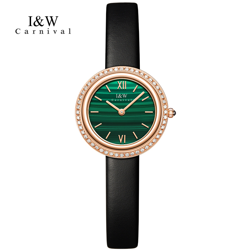 送手镯iw爱沃驰女士手表石英表ins风品牌女表时尚潮气质女款小绿表
