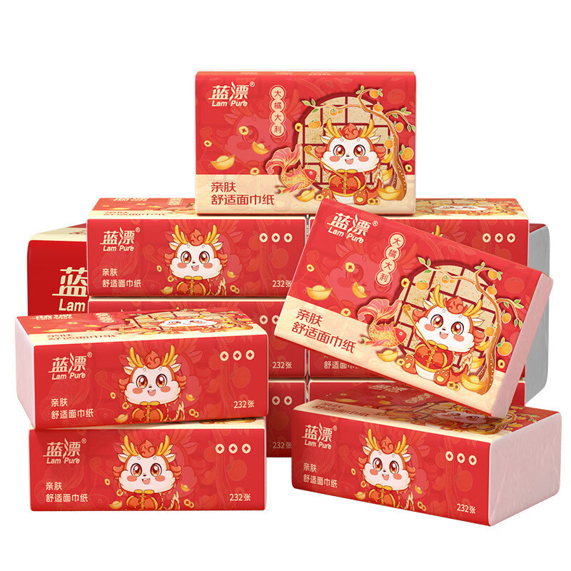 蓝漂新年装龙年行大运(大橘大利)白色抽纸家用实惠装卫生纸白色抽纸54包高清大图