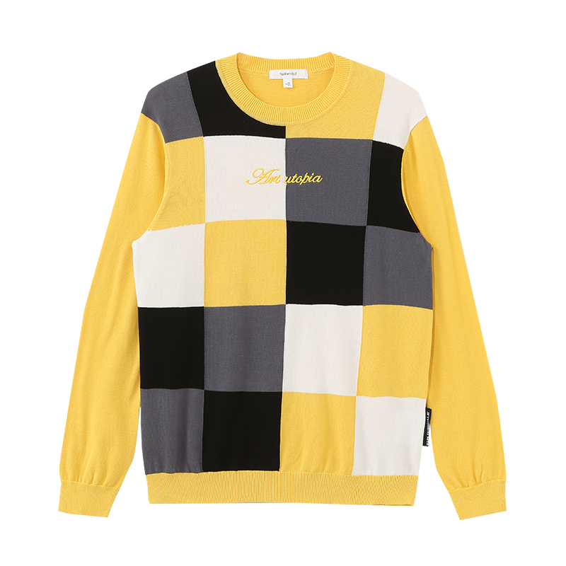 针织衫男士春季新款撞色格子时尚低领刺绣内搭毛衣主要参数品牌