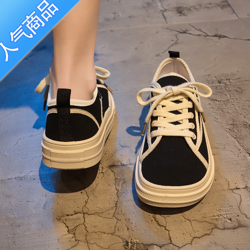 SUNTEK帆布鞋女2023新款夏款厚底板鞋女款休闲鞋一脚蹬女鞋夏季小白鞋子高清大图