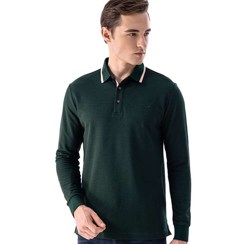 鳄鱼恤CROCODILE 秋季新品 男士商务休闲简约纯色长袖polo衫 顺丰发货 BA-53508高清大图