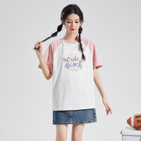 [2.5折价48元]唐狮夏季女前胸文字水果图案插肩袖圆领短袖T恤减龄学院风潮