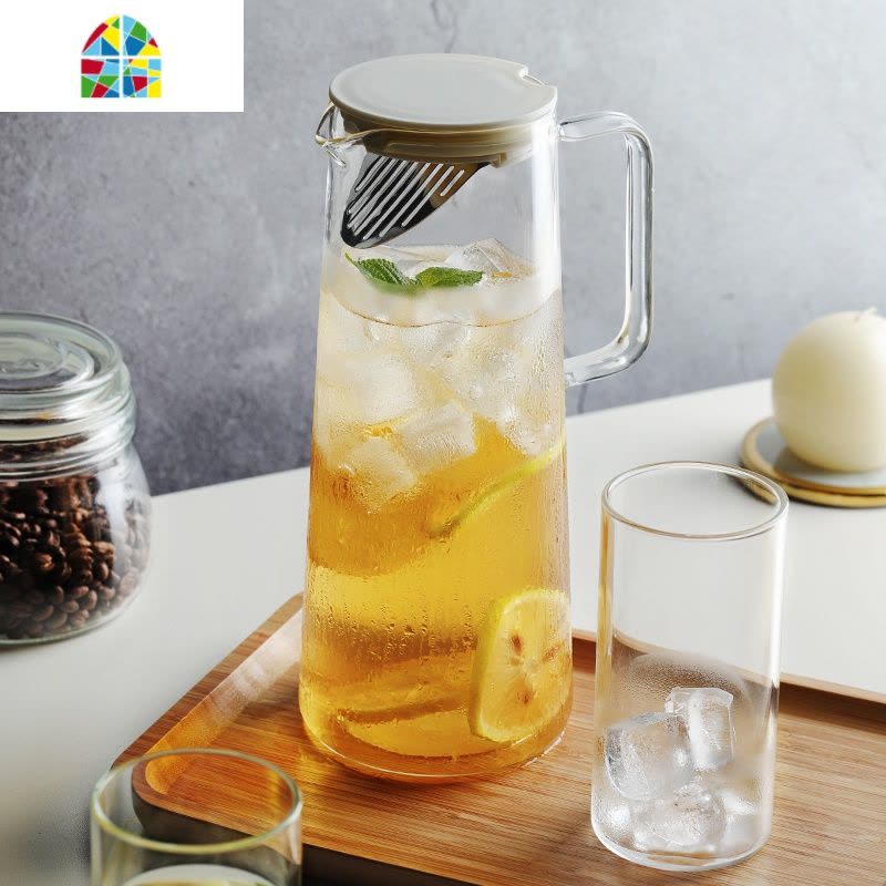 ins可高温玻璃冷水壶日式家用创意北欧凉水杯套装饮料凉茶壶容器 FENGHOU 单壶1L+2杯凉水壶图片