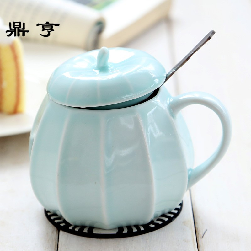 鼎亨创意万圣节南瓜型马克杯带盖勺 陶瓷咖啡杯茶杯 儿童个性水杯