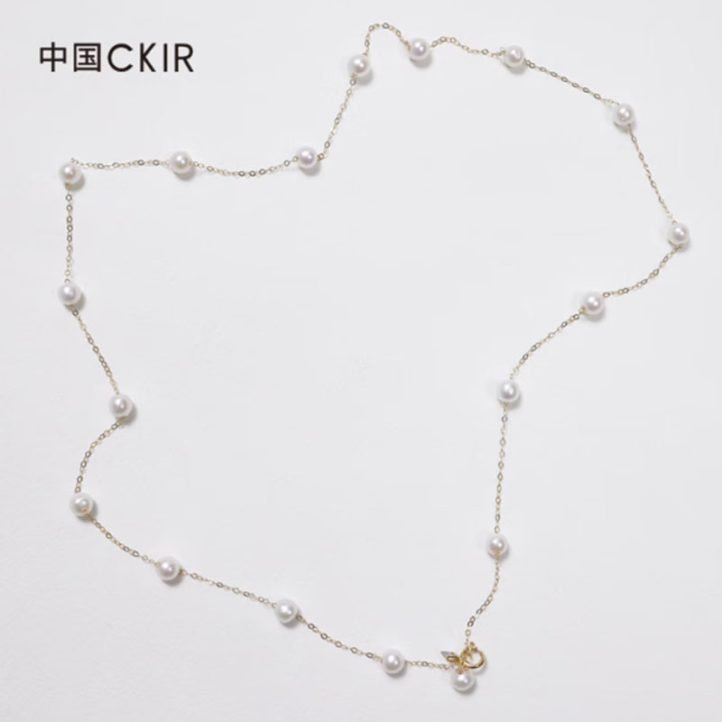 Cmierf Kuect(中国CKIR)丝绸白满天星珍珠锁骨项链18K金CKIR-Z92523高清大图