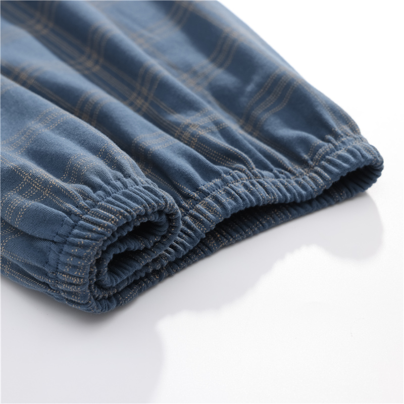 浪莎纯棉睡衣男士春秋季长袖套装全棉薄款格子大码可外穿家居服男高清大图