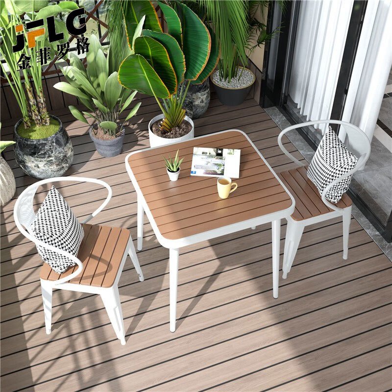 苏宁 金菲罗格 办公家具 休闲户外露台桌椅组合 白色长桌+4椅高清大图