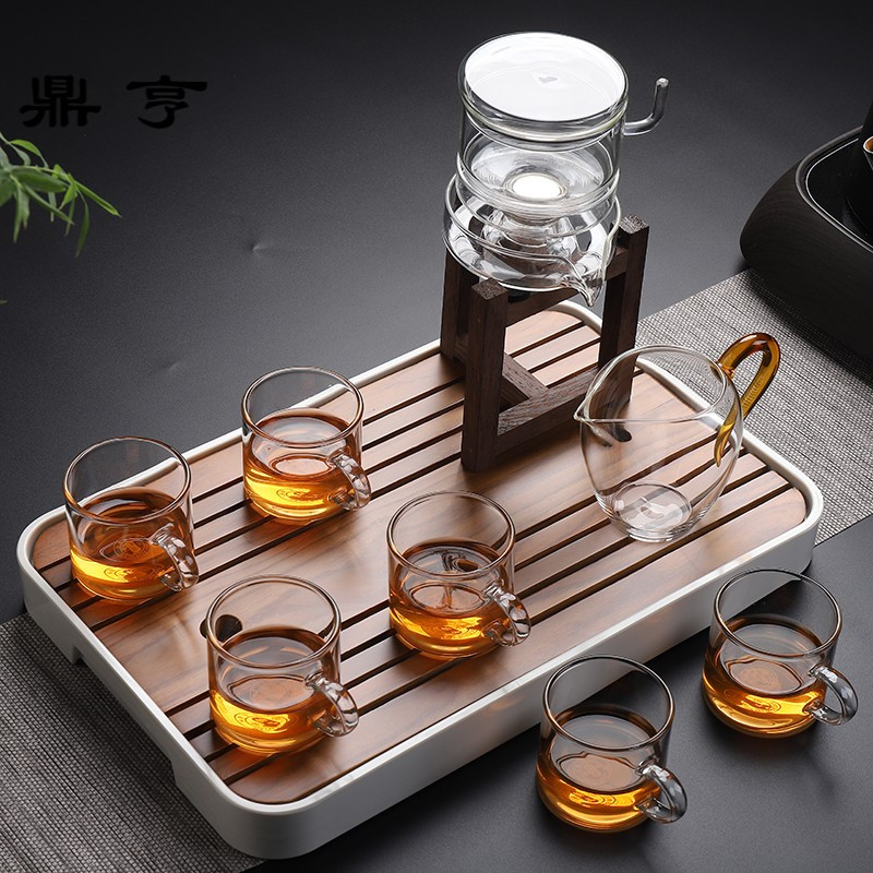 鼎亨日式懒人石磨茶具套装 家用 简约玻璃时来运转半自动功夫茶壶