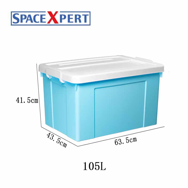 空間専門家(SPACEXPERT) 塑料整理箱经典带轮收纳箱105L 蓝色/灰色高清大图