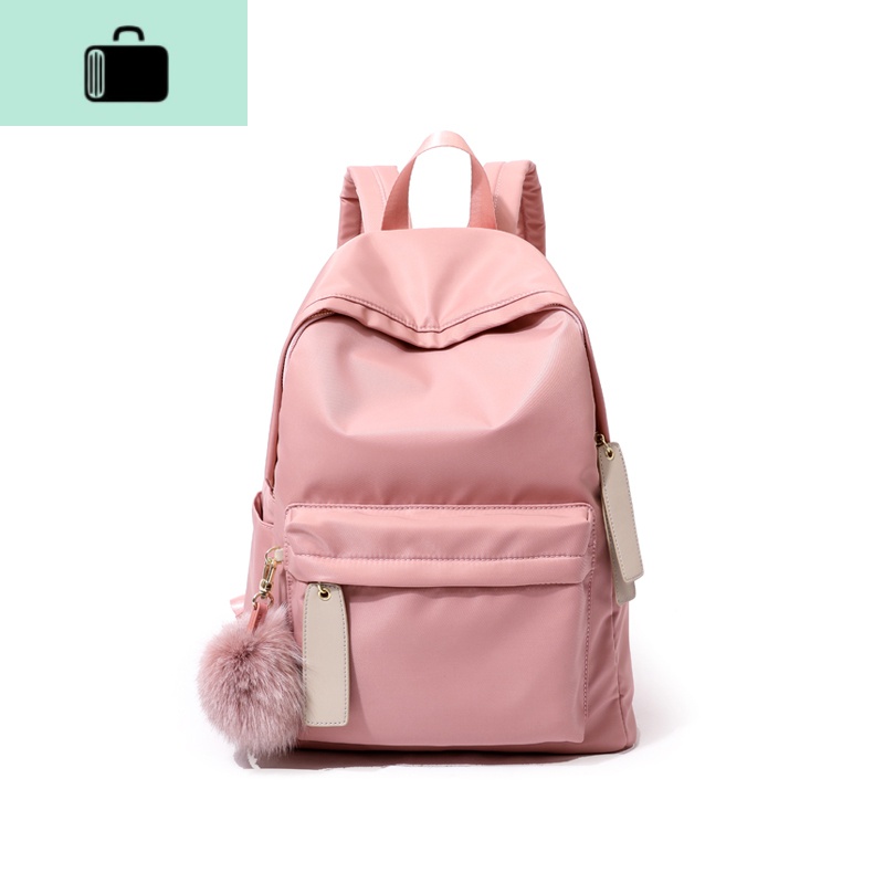 牛津布双肩包背包女2020年新款百搭书包韩版高中大容量初中学生潮NEW LAKE 粉色(粉毛球款)