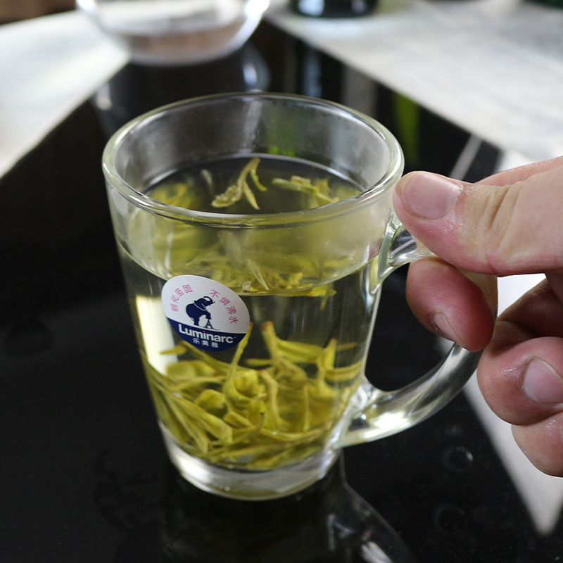 乐美雅玻璃杯家用透明带把茶杯大号水杯茶楼耐热防爆泡茶喝水杯子2只