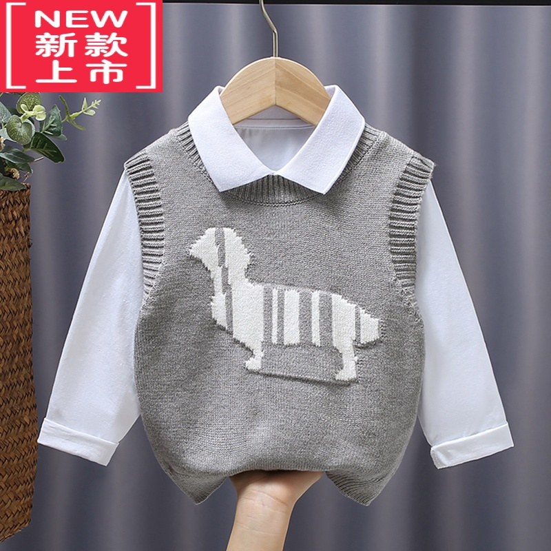 可莉允儿童毛衣背心2022早秋新款男童坎肩洋气针织衫童装毛线马甲外穿潮