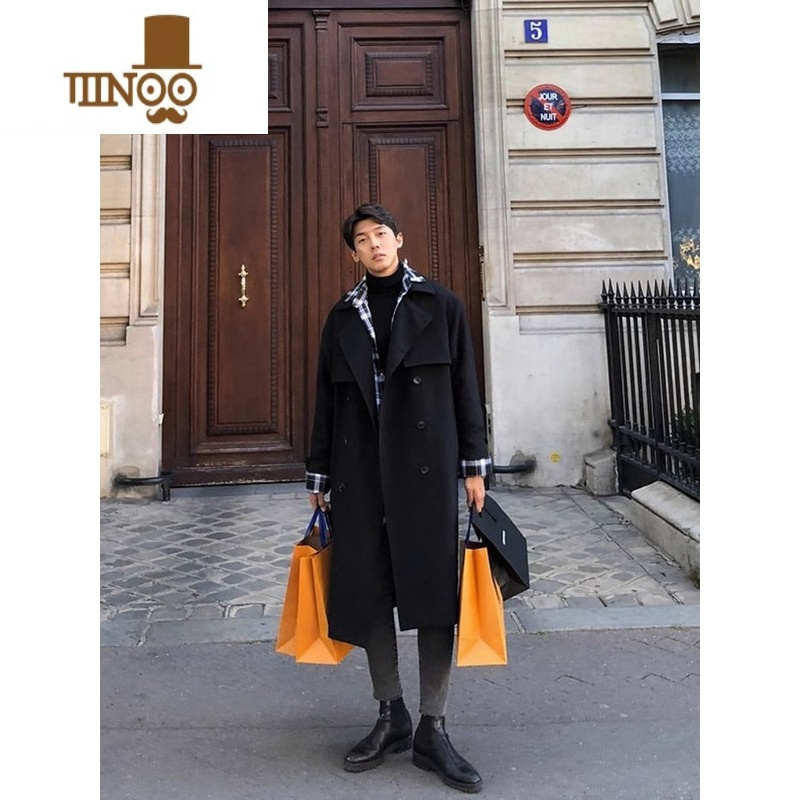 YANXU肯辛顿风衣男中长款巴尔马肯教父外套痞帅马嘉同款文职大衣高清大图