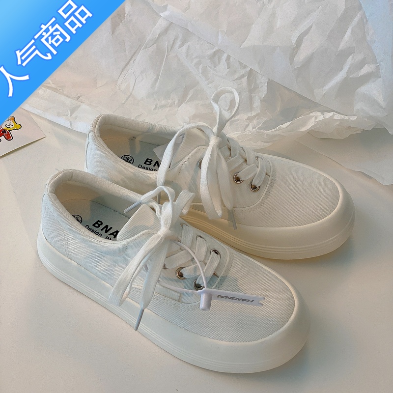 SUNTEK小众帆布鞋女2023春秋新款丑萌大头鞋ins透气板鞋厚底小白鞋子夏高清大图