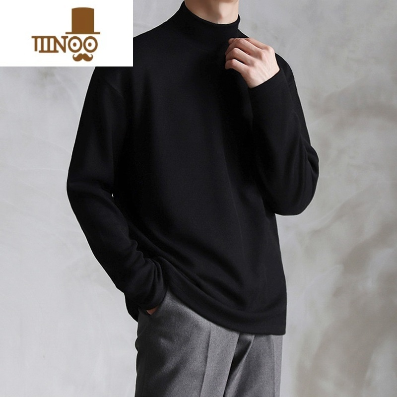 YANXU冬秋装上衣半高领双面绒德绒轻商务修身内搭保暖打底衫男长袖t绒高清大图