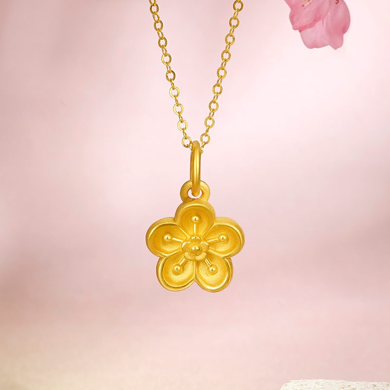 周六福珠宝黄金桃花吊坠女款足金3d硬金定价挂坠挂件桃你喜欢系列正品