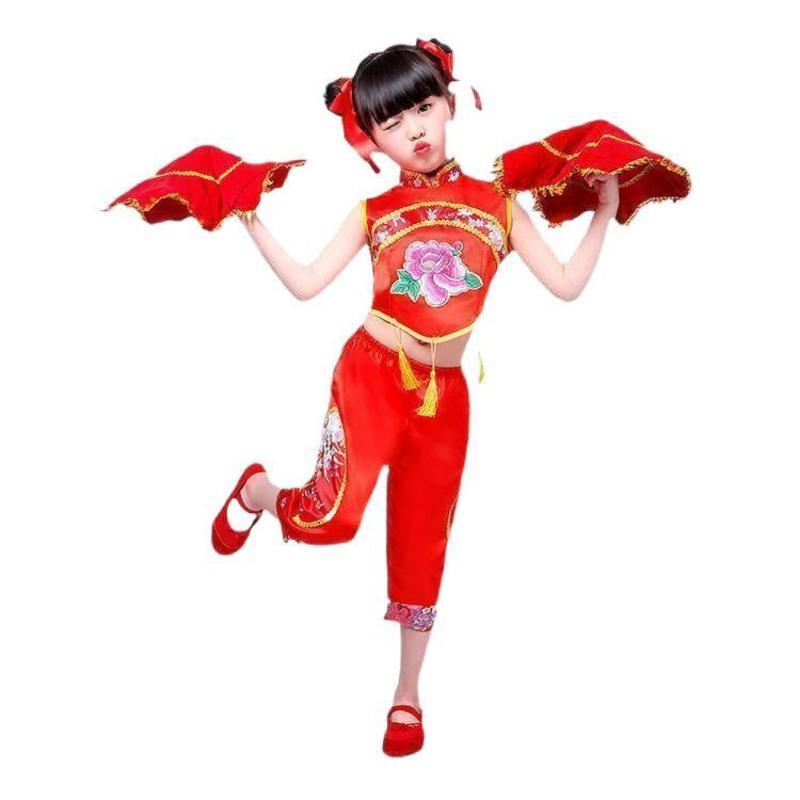 女童红色100六一儿童表演服幼儿演出服男女童秧歌服手绢舞民族舞蹈