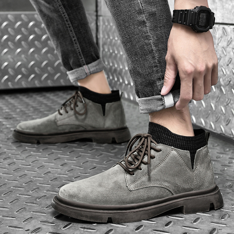 yibuluotuo秋季马丁靴男黑色皮靴真皮高帮英伦风工装靴男士百搭短靴