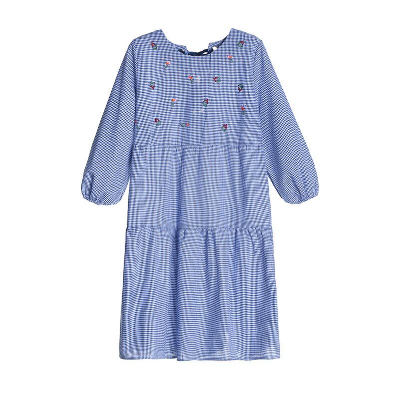 迪鲁奥(DILUAO)孕妇裙子秋季长袖上衣新款韩版中长款棉麻宽松A字裙秋孕妇连衣裙 蓝色图片