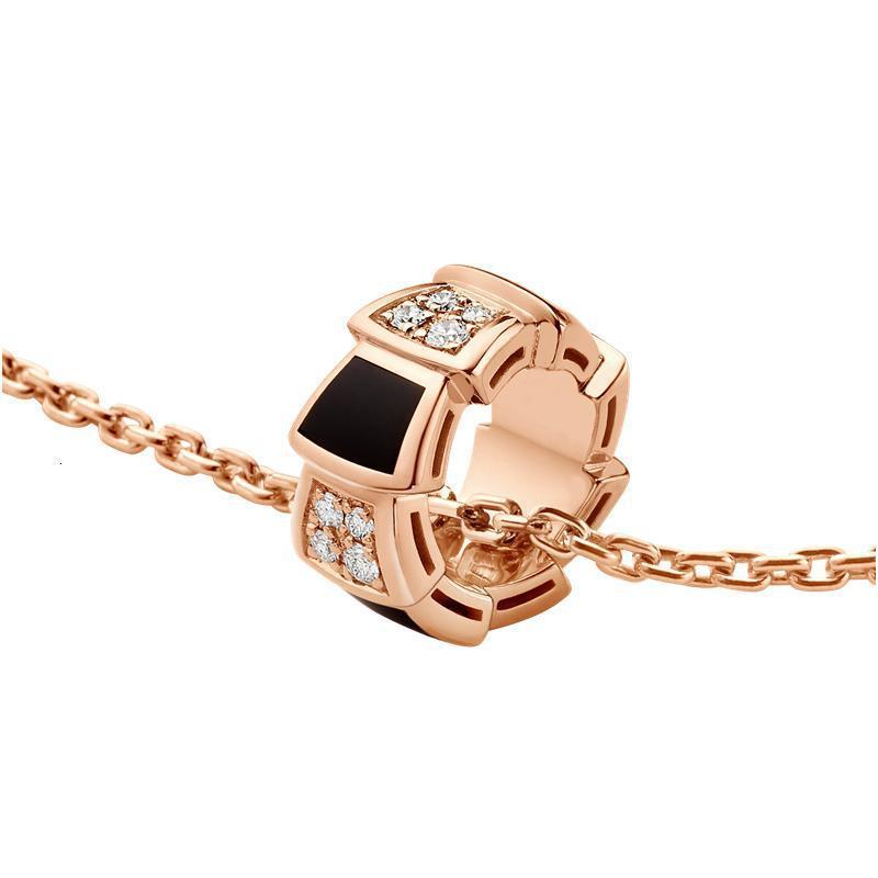 bvlgari宝格丽经典款黑玛瑙18k金玫瑰金带钻蛇形项链356554