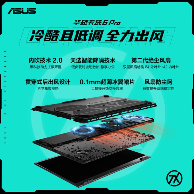 华硕天选6 Pro 酷睿版 16英寸游戏本 笔记本电脑(i7-14650HX 16G 1T RTX5070 2.5K)青高清大图