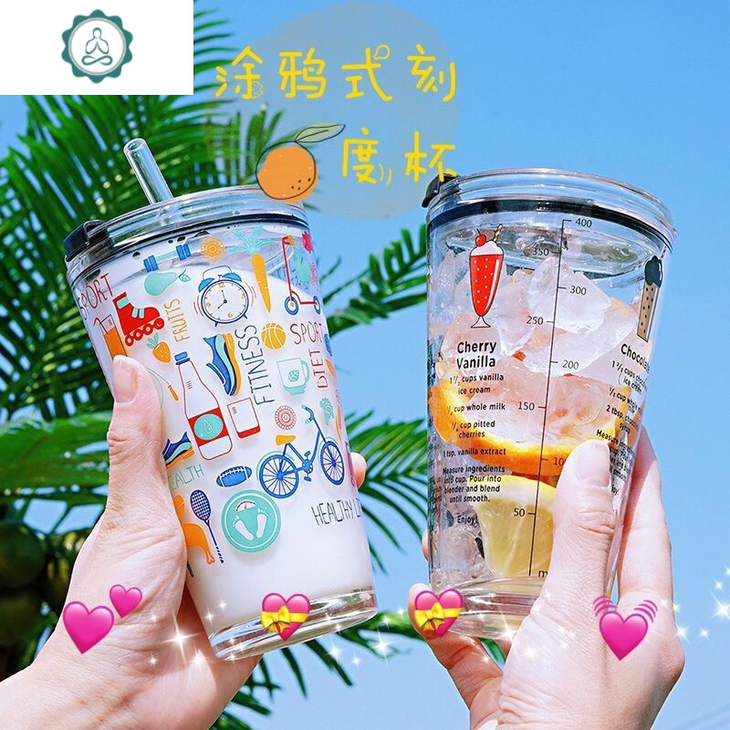 封后 Fenghou 韩国ins可爱史努比卡通玻璃吸管杯牛奶杯果汁耐热刻度水杯封后涂鸦杯 吸管为不锈钢 价格图片品牌报价 苏宁易购杰伦家居专营店