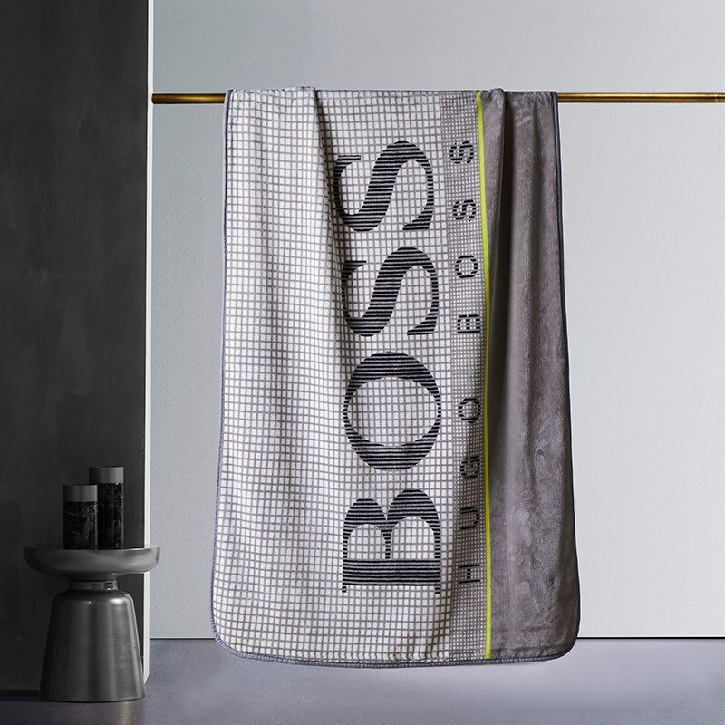 BOSS HUGO BOSS HBMT-015S 毛毯 LOGO 格纹毯(灰) 简约现代 100×140cm