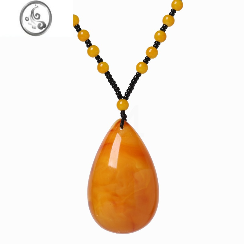 jimi老蜜蜡吊坠男女款鸡油黄琥珀长款项链二代蜜蜡民族风挂坠毛衣链