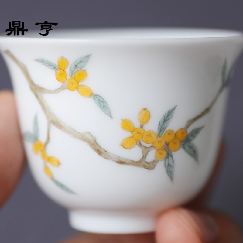 鼎亨春泥玉泥手绘景德镇陶瓷薄胎主人杯品茗杯泡茶杯功夫花神茶杯