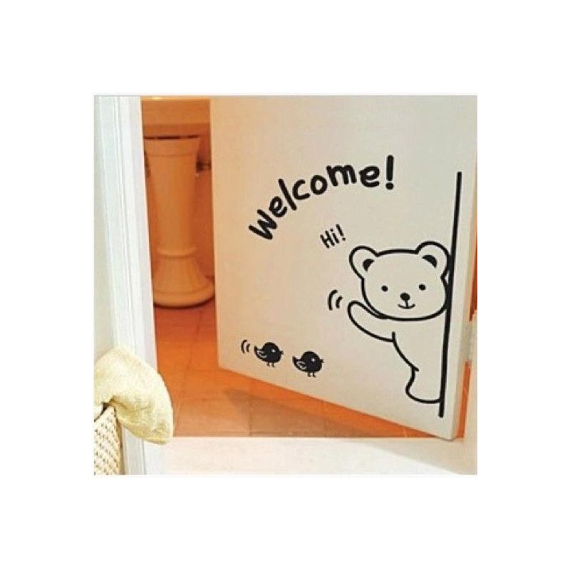 红色大个性创意贴纸卡通寝室宿舍门贴欢迎光临welcome小熊装饰墙贴纸