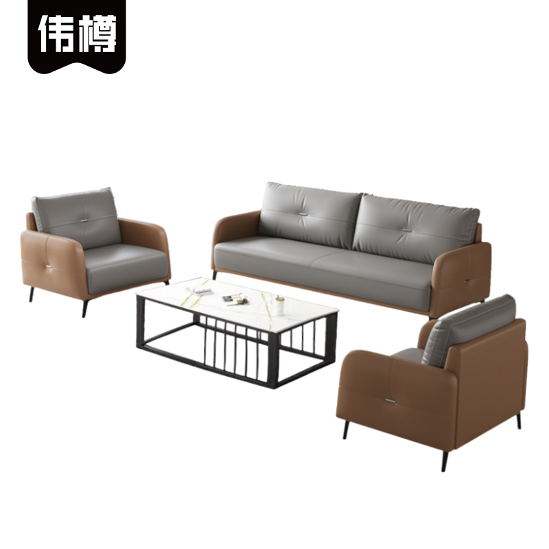 伟樽沙发组合单+单+三人位+岩板茶几套高清大图